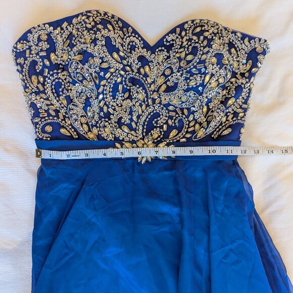 Blue Strapless long Sequin hand Beaded bodice Semila&Co dress Prom Formal Party - Picture 5 of 13